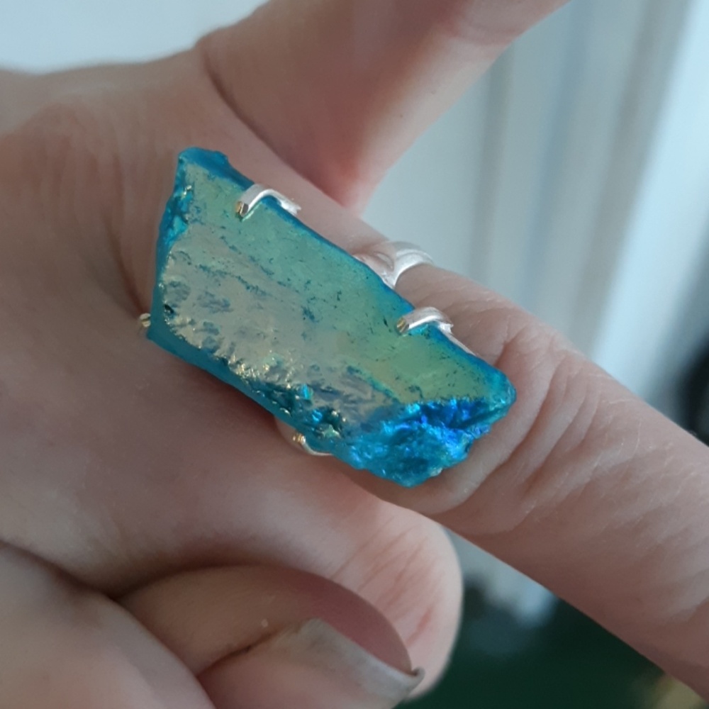 New Blue Titanium Crystal 925 Silver Ring.